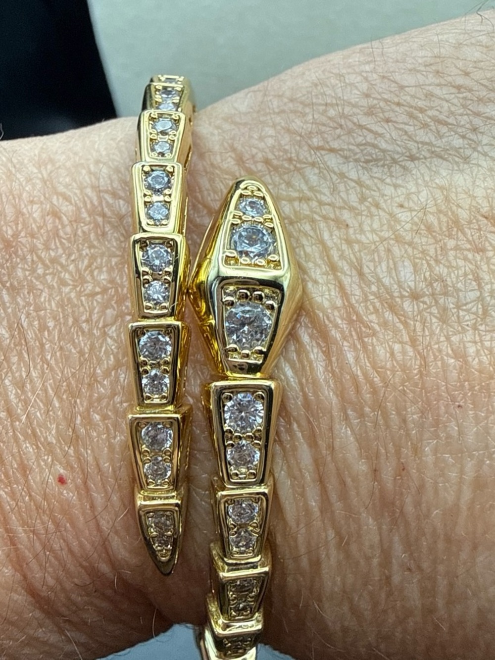 Trendy Gold Tone Crystal Snake Cuff Bracelet - Women Jewelry